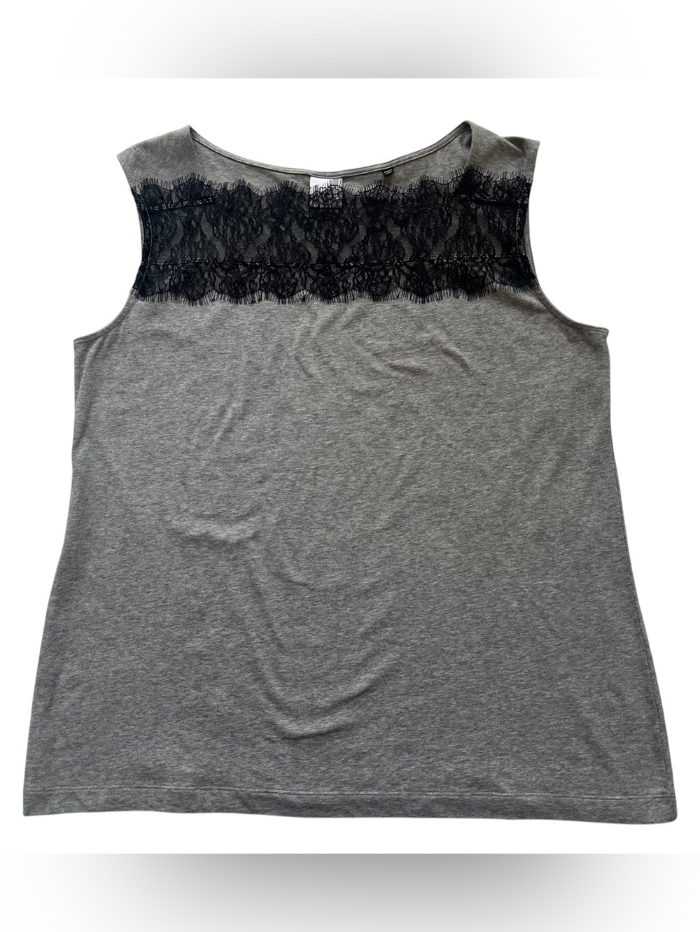 CAbi Zadie Lacey Sleeveless Tank Top Women’s Large Gray Black Eyelash Lace